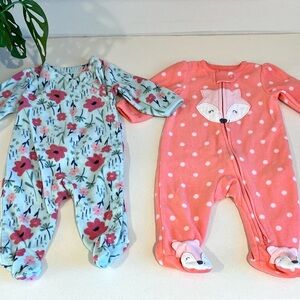 Carter’s Baby Girl Fleece Footie Pajamas Sleepers Bundle 3M Zip Up Onesie PJs